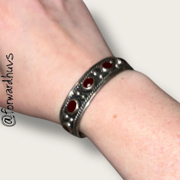 Mexican Sterling Silver Enamel Cuff – TL-126 – Marked 925 – 32.49g - Picture 6 of 9